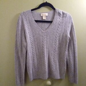 Womans S Peck & PeckGray V-Neck Cable Knit Cashmere Tunic Sweater